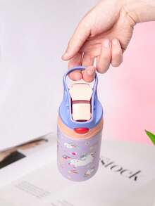 1 pièce Bouteille thermique imprimée de dessin animé en acier inoxydable, tasse thermique réfrigérante, gourde isotherme avec paille en silicone, bouteille d'eau portable - Bouteille d'eau multifonctionnelle, pour voyages, camping, fournitures scolaires