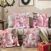 4pcs Modern Christmas Pillow Set - Dreamy Pink Santa, Snowman & Tree Print, Machine Washable Zippered Polyester Covers, Suitable For Living Room Decor, Sofa Cushions, Multiple Sizes Available (Filling Not Included) Home Decor Christmas Decorations Christmas Decorations Home