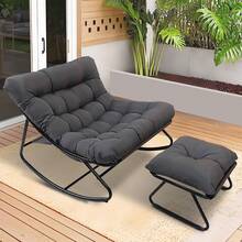 PERRTWDLF Sofa Chair With Stool, Garden Reading Chair, Rocking Chair, Living Room Leisure Chair, Swing Chair, Patio Rocking Chair, Suitable For Living Room, Garden, Courtyard, Bedroom - Grey - View 6