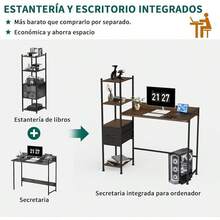 INICO Escritorio de Computadora, escritorios para Home Office con 1 Cajones y 4 Niveles de Estantes, Moderno Escritorio para Oficina en Casa, Mesa de Estudio para Laptop, Minimalista Moderno - Marrón - Ver 11