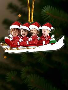1PC Personalized Family Christmas Ornaments Custom Photo Sleigh Ornaments Unique Keepsake Decorations Highlight Special Family Bonds And Holiday Memories Lightweight Easy To Hang Versatile Design Perfect For Christmas Tree Home Nursery Baby Shower Party Celebration Gift, Multi-Functional, Ideal Gifts For Him, Tea Room, Home, Garden, Office,Fall Decor