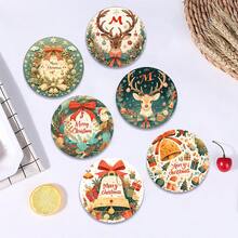 6 buc/set sau 420 buc/70 seturi suporturi pentru băuturi cu imprimeu de reni și clopoței de Crăciun, suporturi rotunde absorbante din cauciuc, cu fund moale din cauciuc gros de 10 cm/2 mm, suport din cauciuc moale, suporturi decorative, potrivite pentru căni, decor pentru masă de bucătărie, decor pentru bucătărie, decor pentru masă