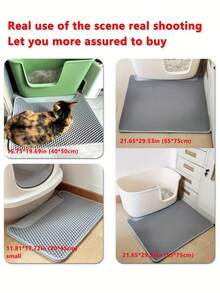 1pc Premium Eva Material Cat Litter Mat, Double Layer Single Entrance, Closure, Removable And Washable, For Indoor Home Use - Silver - View 6