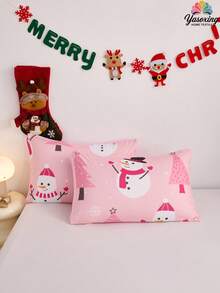 2/3pcs Pink Christmas Snowflake Gift Gingerbread Man Snowman Pattern Reversible Color Duvet Cover Bedding Set, Soft Breatheable Wrinkle-Free Better For Sleep, Luxury Hotel Style, Gift For Mom Dad Friend, Quilt Comforter Duvet Cover*1 Pillowcase*1/2 King Queen Full Twin Size.Gender Neutral Christmas Atmosphere