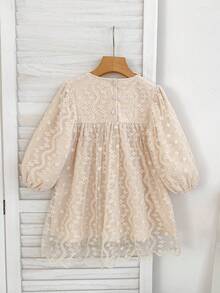 韩版女童公主裙，长袖蕾丝网纱连衣裙，女童服装 - 杏色 - 查看 3