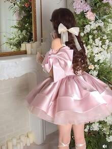 Teen Girl Off Shoulder Bow Satin Dress, Princess Dress, Suitable For Teen GirlBirthday Gift, Formal Dinner, Prom, Cocktail Party, Wedding Bridesmaid, Hostess, Special Occasion, Holiday Celebration