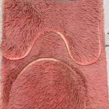 Juego completo para baño 3 en 1: cubierta de inodoro + alfombrilla + reposapiés de felpa, alfombra para baño, diseño cómodo y decorativo - azul claro - Ver 12