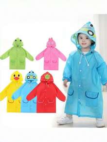 Cartoon Rain Poncho For Kids - Waterproof Infant Raincoat, 90-130cm Length,5-7Ages