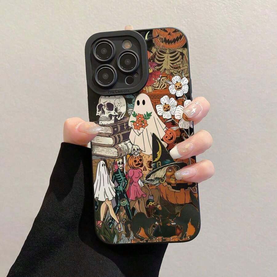 Teléfono con temática de Halloween, funda protectora decorativa para teléfono, fundas para teléfono a prueba de golpes, compatibles con teléfonos de la serie 8 11 12 13 14 15 - Negro - Ver 1