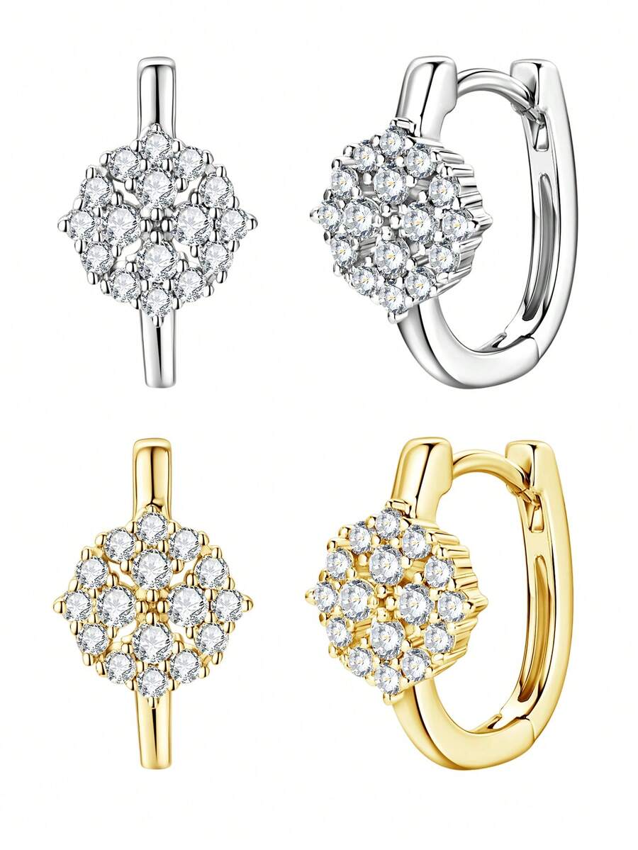 XUJIA 1 par de brincos de argola de moissanite elegantes e luxuosos para mulheres, em prata esterlina 925, redondos, de 1,8 mm e 1,4 mm, perfeitos para aniversários, dia dos namorados, noivado, casamento, joias, presentes