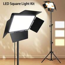 1.1米可调节三脚架LED方形柔光箱灯，三色灯光，适用于摄影棚照明、视频照明、摄影LED面板灯 - 1.1M支架+扇葉燈 - 查看 2