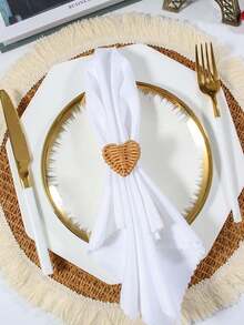 2-12pcs Handmade Heart-Shaped Rattan Napkin Rings, Suitable For Festivals, Parties, Birthdays, Weddings And Dinners - Multicolor - View 5