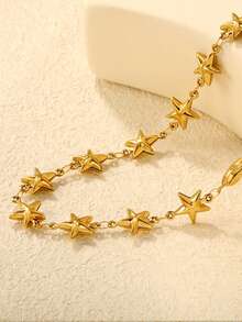 Collar de perlas de agua dulce de lujo europeo y americano, cadena de clavícula en forma de estrella de cinco puntas, collar de acero inoxidable chapado en oro de 18 quilates al vacío para fiestas, regalos, banquetes de boda y accesorios de joyería para mujeres