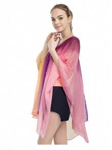 Poncho de unicolor elegante con degradado, capa ligera de mujer de gasa y perlas, chal decorativo versátil de moda para mujer para la playa, protección solar, viajes y uso diario