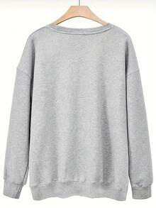 Women'S Pink "Favorite Daughter" Graphic Sweatshirt - Cozy Crew Neck, Long Sleeves With Ruffled Cuffs, Casual Fall/Winter Pullover, Casual Wear | Ruffled Cuff Design | Comfortable Fit - 灰色 - 查看 2