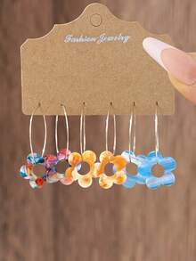 2pcs-12pcs Set Women Elegant Unique Design Colorful Acrylic Floral Drop Earrings