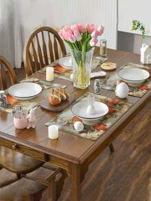 1/4/6 pièces Nappes rectangulaires en lin avec feuilles d'érable et citrouilles d'automne pour la Thanksgiving, lavables en machine, décoration de table tressée jaune et grise, pour salle à manger, maison, cuisine, banquet, café