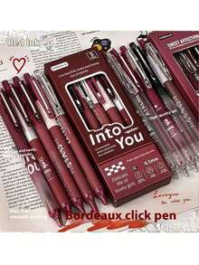 2 pezzi/Set Penne neutre in bordeaux rosso vintage con rilievo da 0,5 mm, Ritorno a scuola, Articoli di cartoleria, Forniture kawaii, Colori scolastici, Penne da scrittura, Regali bizzarri, Articoli economici, Decorazione cool (Confezionati)