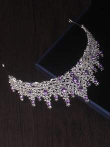Luxury Purple Crown Pendant Necklace Earrings Bridal Jewelry Set For Women Wedding Dress Accessories