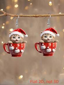 1 Pair Cute & Charming Coffee Cup Heart Shaped Earrings, Acrylic Material With Stainless Steel Hooks, Suitable For Women, Ideal For Valentine's Day, Mother's Day, Halloween, Christmas Gifts, Suitable For Daily Wear And Gift-Giving, All Season Accessory