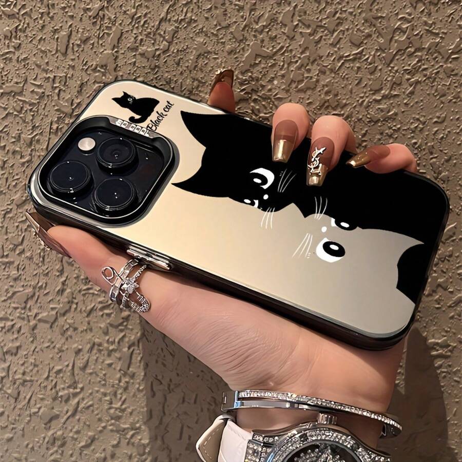 Funda de Teléfono de Gato Negro de Dibujos Animados para 15/15 Plus/15 Pro/15 Pro Max, 14/14 Plus/14 Pro/14 Pro Max, 13/13 Pro/13 Pro Max, 12/12 Pro/12 Pro Max, 11/11 Pro/11 Pro Max, 7/8 Plus, XR/XS Max - Diseño de Cultura Pop, Soporta Carga Inalámbrica, Viene con un Cordón - Negro - Ver 1