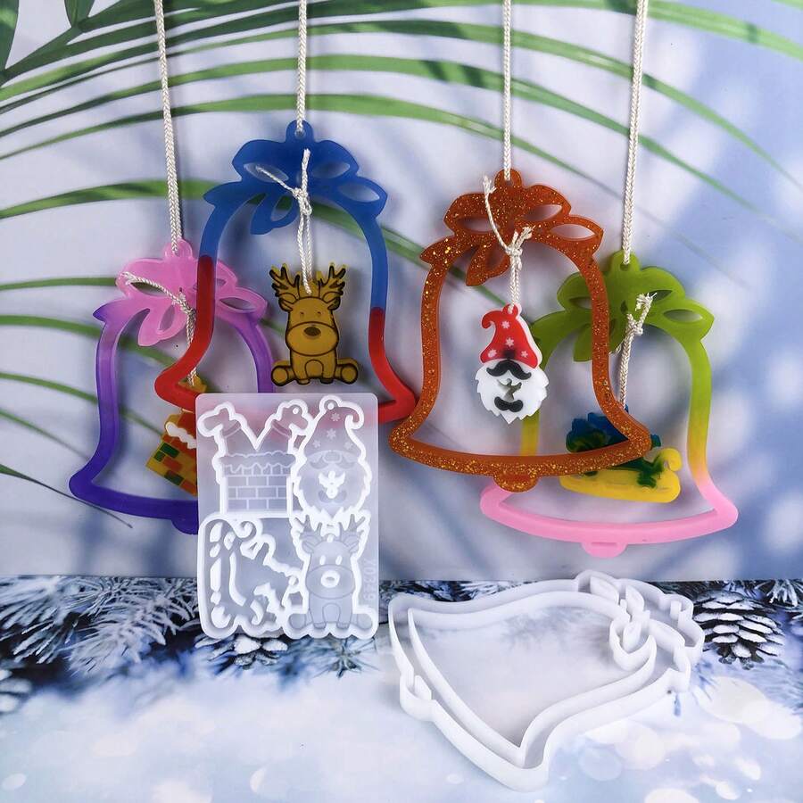 Juego de moldes de silicona para decoración navideña, moldes de resina epoxi para hacer anillos de árbol de Navidad y decoraciones de ambiente festivo, fáciles de limpiar y reutilizables