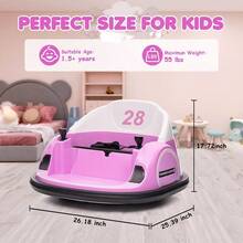 Huisuilinss Kids Ride On Bumper Car,12V Electric Toddler Bumper Car,Bumping Toy With Remote Control,360 Degree Spin,3 Speeds,Music,Led Lights For Boys Girls 1.5+ - Pink - View 3