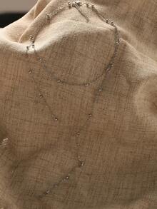 1 pieza Collar largo de doble capa de acero inoxidable con colgante en forma de Y, collar de cadena doble con colgante de bola redonda para uso diario de las mujeres