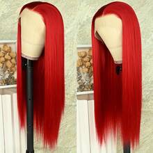 13X4 Free Part Blue Lace Front Wigs 26 Inch Pre Plucked Long Straight Hair Wigs Glueless Soft Light Blue Colored Wigs Heat Resistant Long Blue Straight Synthetic Lace Front Wigs For Fashion Women For Daily Christmas Party Cosplay Use - Đỏ - Xem 3