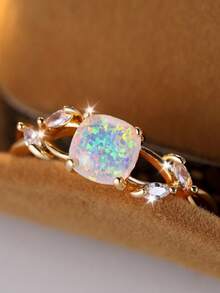 1 chiếc nhẫn hở đính đá mặt trăng lãng mạn mạ 18K sang trọng dành cho nữ, thích hợp cho các bữa tiệc, hẹn hò và nhân viên văn phòng đeo nhẫn Opal Úc tự nhiên - Vàng - Xem 6