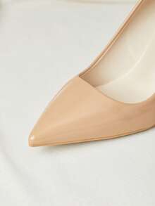 8厘米女士漆皮尖头细高跟鞋，性感时尚经典百搭，圣诞节冬季礼物 - 杏色 - 查看 4