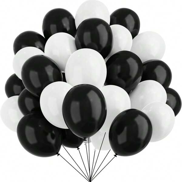 Globos de látex negros y blancos de 10 pulgadas de grosor para cumpleaños, aniversario, boda, fiesta de graduación (66 piezas) para cumpleaños, jubilación, graduación, fiesta de Año Nuevo, decoraciones, decoración de aniversario, Año Nuevo, despedida de soltera