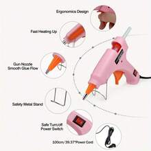 Pistola de pegamento en caliente mini, 20W, eléctrica, de silicona, modelo con enchufe, calentamiento rápido, para barras de pegamento de 7mm, herramienta de pegamento industrial multifuncional de alta temperatura, kit de pistola de pegamento mini, set de pistola de pegamento, para manualidades escolares y reparaciones rápidas en el hogar, para barras de pegamento de 7mm, combo de pistola de pegamento en caliente rosa