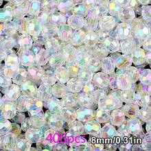 Mărgele acrilice ovale, culoare AB, albe, transparente, tăiate, 8 mm/10 mm, 200 buc/400 buc, potrivite pentru brățări împletite DIY, coliere, cercei, bijuterii, accesorii de păr/accesorii pentru încălțăminte/îmbrăcăminte/ornamente, materiale decorative, mărgele decorative