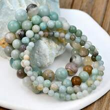 4pcs Set Boho Chic Natural Stone Amazonite Bead Stretch Bracelets, Boho Vacation Style, May Birthstone, No Plating, Perfect For Daily Wear & St. Patrick's Day