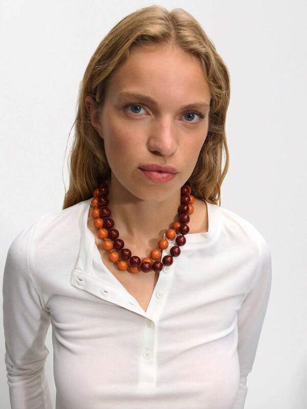 1 pieza Collar de cuentas de plástico acrílico con nudos de estilo bohemio y diseño geométrico redondo, joyería hecha a mano, versátil