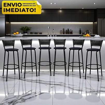 WT STORE Kit 6 Banquetas Alta Designer Rustico e Moderno Cozinha Americana Area Gourmet de Junco