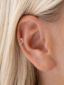 1pc Minimalist Copper Alloy & Cubic Zirconia Snake, Leaf, Crown Shaped Cartilage Earring, Suitable For Women's Daily, Work And Leisure Wear
