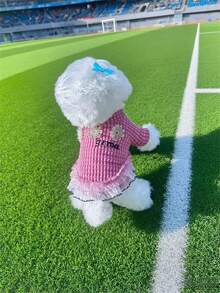 Adorable Pink Dog Dress With Lace & Flower Embroidery, Fashion Pet Outfit For Daily & Party Wear, Ideal Xmas & Halloween Gift For Small Dog Owners