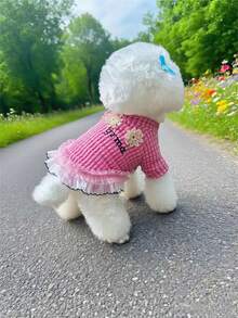 Adorable Pink Dog Dress With Lace & Flower Embroidery, Fashion Pet Outfit For Daily & Party Wear, Ideal Xmas & Halloween Gift For Small Dog Owners