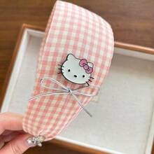 Sanrio Sanrio Hello Kitty Plaid Plaid Hairbands Damskie retro, pasujące akcesoria do włosów Słodki, studencki styl Modna i świeża szeroka opaska do włosów Prezent na Walentynki Codzienne noszenie Hello Kitty Kuromis Cinnamorolls My Melodys Pochaccos Pom Pom Purins (niektóre części mogą być losowe), obręcz do włosów