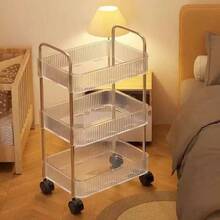 1pc Transparent Snack Storage Organizer Rack, Multi-Tier Mobile Floor Standing Cart, Suitable For Kitchen, Beauty Salon