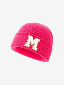 1 件儿童针织帽，26 个字母图案，温暖无檐小帽，适合女婴日常使用