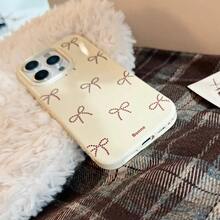 1pc Small Pink Bow & Blue Lace Bow Decor Phone Case Compatible With Apple - Beige - View 10