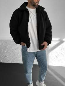 Men's Retro Old Money Style Sheepskin Zipper Jacket Simple Casual Warm And Versatile, Grunge, Fall/Winter