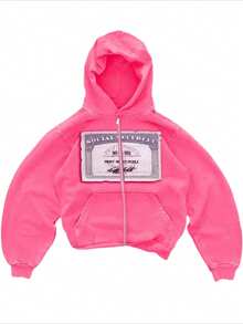 Street Style Women'S Hoodie Day Outfit, Autumn Harajuku Style Y2k Pink Sweatshirt, Casual And Simple Retro Jacket, Elegant And Versatile Commuter Hoodie, Social Security Card Print Jacket Vacation Outfits For Women - Hồng - Xem 1