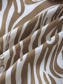 Women's Fashion Commuter 2 In 1 Zebra Print Patchwork Shirt Spring - Brown - View 5