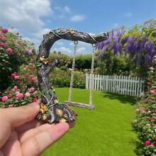 1pc Swinging Tree With Swing Garden Decor (Multiple Color Options) - Vintage Stump With Pink Flowers, Suitable For Succulents, Indoor Tabletop Display, Unique Rustic Style Gift, Outdoor Space Decor, Living Room Decor, Ideal Birthday, Christmas, Halloween, Thanksgiving Holiday Gift