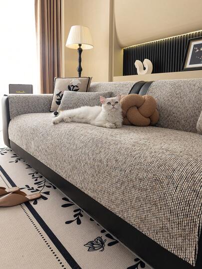 1pc Solid Color Chenille Sofa Cushion, Minimalist Starry Floral Pattern Sofa Cover, Anti-Slip Anti-Scratch Sofa Protector, Home Decor Suitable For 1/2/3/4 Seater Sofa, All Seasons