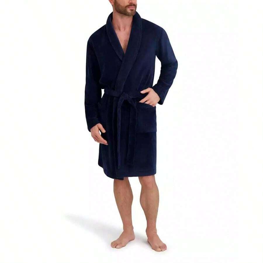 Men's Adjustable Plush Robe |  | Men Sports Bodysuits & Jumpsuits - Blue - View 1